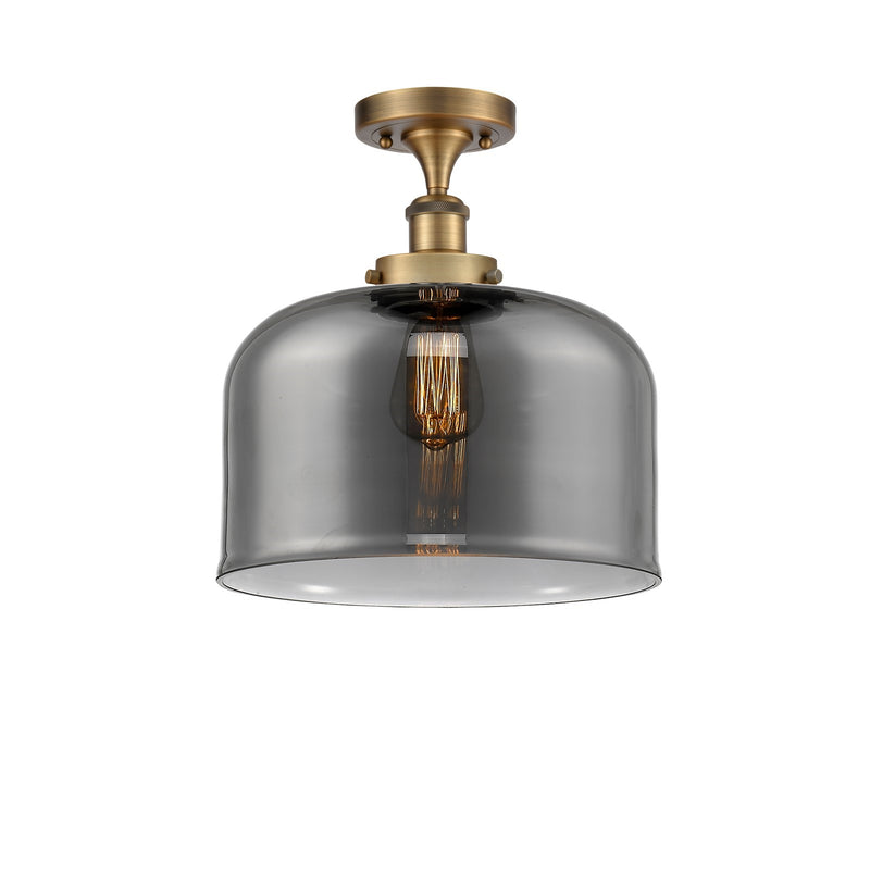 Innovations Bell 12in 1-Light Semi-Flush Mount | Industrial Brushed Brass Steel and Light Smoke Glass | Foyer & Hallway | Model 916-1C-BB-G73-L-LED