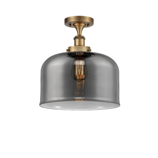 Innovations Bell 12in 1-Light Semi-Flush Mount | Industrial Brushed Brass Steel and Light Smoke Glass | Foyer & Hallway | Model 916-1C-BB-G73-L-LED