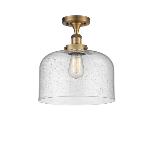 Innovations Bell 12in 1-Light Semi-Flush Mount | Industrial Brushed Brass Steel and Seedy Glass | Foyer & Hallway | 12 x 13 in | Model 916-1C-BB-G74-L-LED