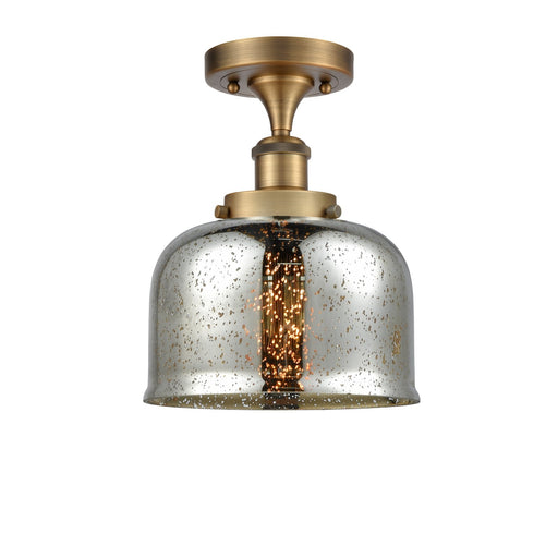 Innovations Bell 8in 1-Light Semi-Flush Mount | Industrial Brushed Brass Steel and Silver Plated Mercury Glass | Foyer & Hallway | Model 916-1C-BB-G78