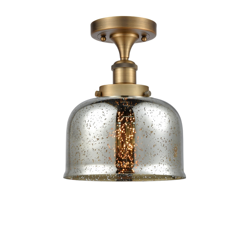 Innovations Bell 8in 1-Light Semi-Flush Mount | Industrial Brushed Brass and Silver Plated Mercury Glass | Entryway & Hallway | Model 916-1C-BB-G78-LED