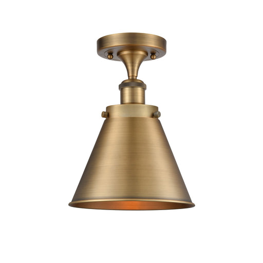 Innovations Appalachian 7in 1-Light Semi-Flush Mount | Industrial Brushed Brass Metal Shade | Entryway & Hallway | 7 x 7 x 9.5 in | Model 916-1C-BB-M13-BB