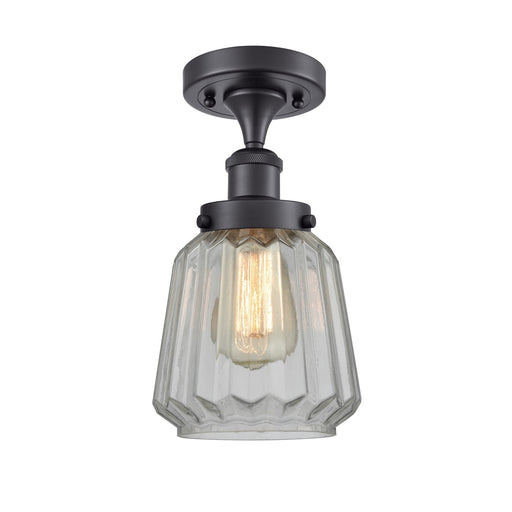 Innovations Chatham 7in 1-Light Semi-Flush Mount | Modern Matte Black Steel and Clear Ribbed Glass Shade | Entryway & Hallway | Model 916-1C-BK-G142