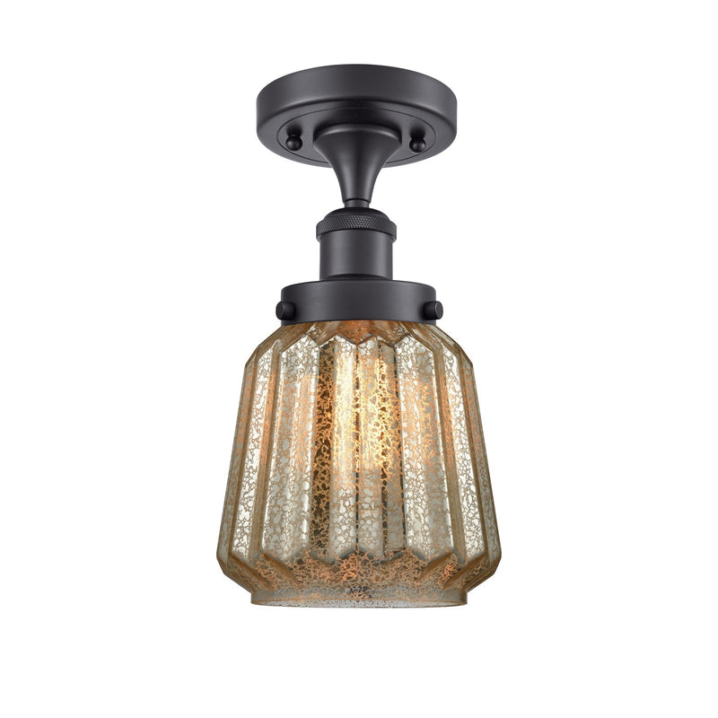 Innovations Chatham 7in 1-Light Semi-Flush Mount | Modern Matte Black Steel and Mercury Ribbed Glass Shade | Entryway & Hallway | Model 916-1C-BK-G146