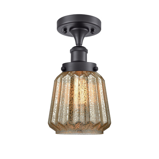 Innovations Chatham 7in 1-Light Semi-Flush Mount | Modern Matte Black Steel and Mercury Ribbed Glass Shade | Entryway & Hallway | Model 916-1C-BK-G146