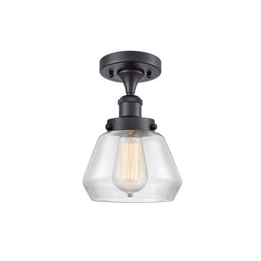 Innovations Fulton 7in 1-Light Semi-Flush Mount | Modern Contemporary Matte Black Steel and Clear Schoolhouse Glass | Hallway & | Model 916-1C-BK-G172