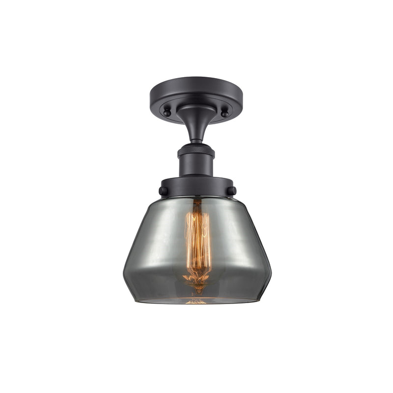 Innovations Fulton 7in 1-Light Semi-Flush Mount | Modern Contemporary Matte Black Steel and Light Smoke Schoolhouse Glass | Hallway | Model 916-1C-BK-G173