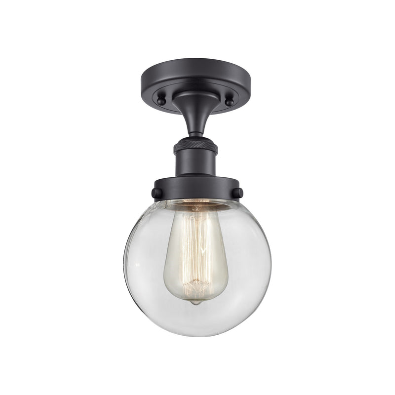 Innovations Beacon 6in 1-Light Semi-Flush Mount | Modern Transitional Matte Black Steel and Clear Glass | Hallway & Entryway | Model 916-1C-BK-G202-6
