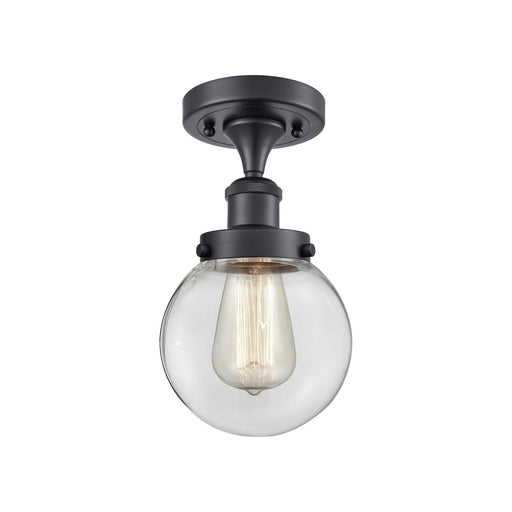 Innovations Beacon 6in 1-Light LED Semi-Flush Mount | Modern Transitional Matte Black Steel and Clear Glass | Hallway & | Model 916-1C-BK-G202-6-LED