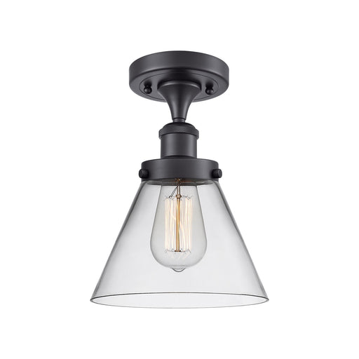 Innovations Cone 8in 1-Light Semi-Flush Mount | Industrial Matte Black Steel and Clear Glass | Entryway & Hallway | 8 x 8 x 13 in | Model 916-1C-BK-G42