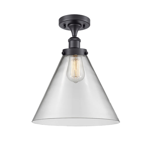 Innovations Cone 12in 1-Light Semi-Flush Mount | Industrial Matte Black Steel and Clear Glass | Entryway & Hallway | Model 916-1C-BK-G42-L