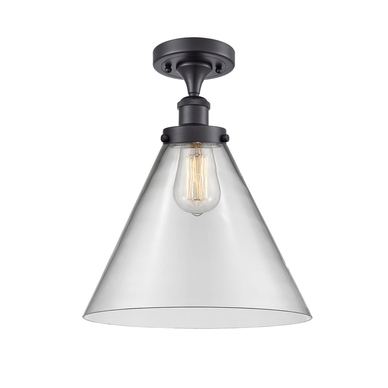 Innovations Cone 12in 1-Light Semi-Flush Mount | Industrial Matte Black Steel and Clear Glass | Hallway & Entryway | 12 x 13 in | Model 916-1C-BK-G42-L-LED