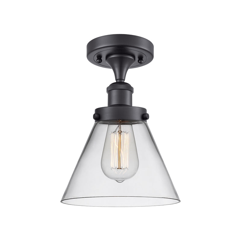 Innovations Cone 8in 1-Light Semi-Flush Mount | Industrial Matte Black Steel and Clear Glass | Entryway & Hallway | 8 x 8 x 13 in | Model 916-1C-BK-G42-LED