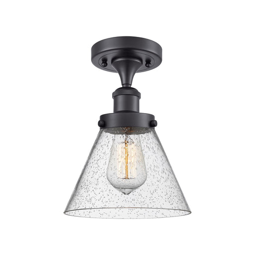 Innovations Cone 8in 1-Light Semi-Flush Mount | Industrial Matte Black Steel and Seedy Glass | Hallway & Entryway | 8 x 13 in | Model 916-1C-BK-G44