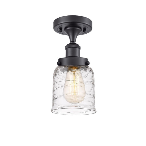 Innovations Bell 5in 1-Light Semi-Flush Mount | Industrial Matte Black Steel and Clear Deco Swirl Glass | Entryway & Hallway | Model 916-1C-BK-G513-LED