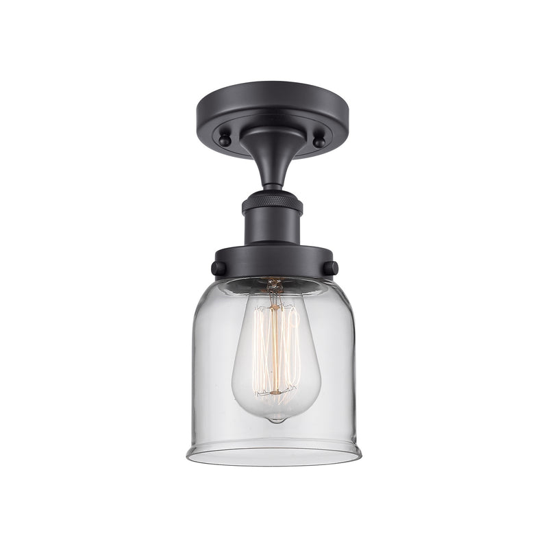 Innovations Bell 5in 1-Light Semi-Flush Mount | Industrial Matte Black Steel and Clear Glass | Hallway & Entryway | 5 x 5 x 11 in | Model 916-1C-BK-G52-LED