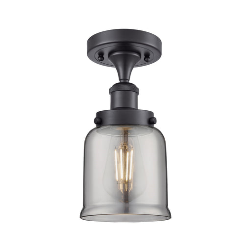 Innovations Bell 5in 1-Light Semi-Flush Mount | Industrial Matte Black Steel and Light Smoke Glass | Hallway & Entryway | Model 916-1C-BK-G53