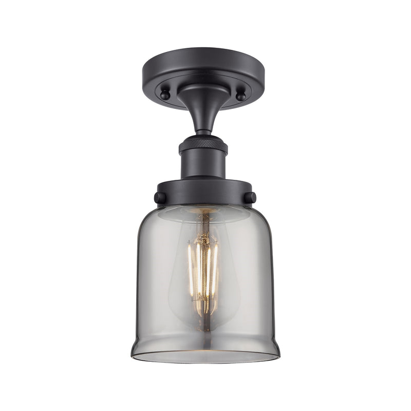 Innovations Bell 5in 1-Light Semi-Flush Mount | Industrial Matte Black Steel and Light Smoke Glass | Hallway & Entryway | Model 916-1C-BK-G53-LED