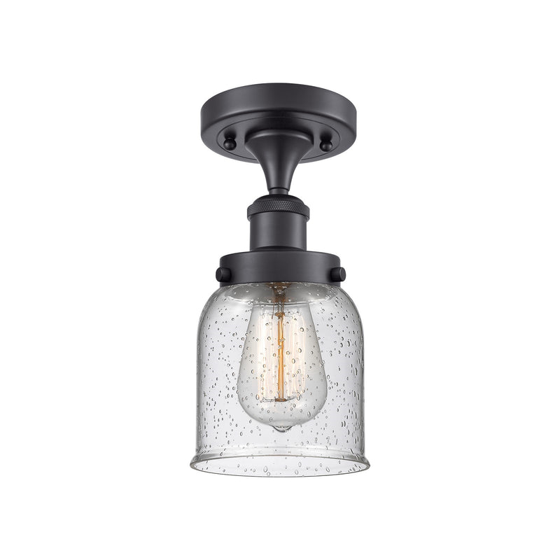 Innovations Bell 5in 1-Light Semi-Flush Mount | Industrial Matte Black Steel and Seedy Glass | Hallway & Entryway | 5 x 5 x 11 in | Model 916-1C-BK-G54