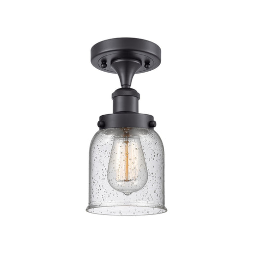 Innovations Bell 5in 1-Light Semi-Flush Mount | Industrial Matte Black Steel and Seedy Glass | Hallway & Entryway | 5 x 5 x 11 in | Model 916-1C-BK-G54-LED