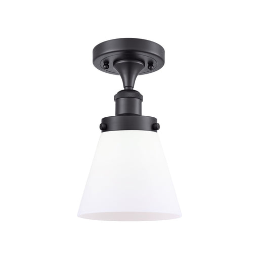 Innovations Cone 6in 1-Light Semi-Flush Mount | Industrial Matte Black Steel and Matte White Frosted Glass | Bedroom & Hallway | Model 916-1C-BK-G61