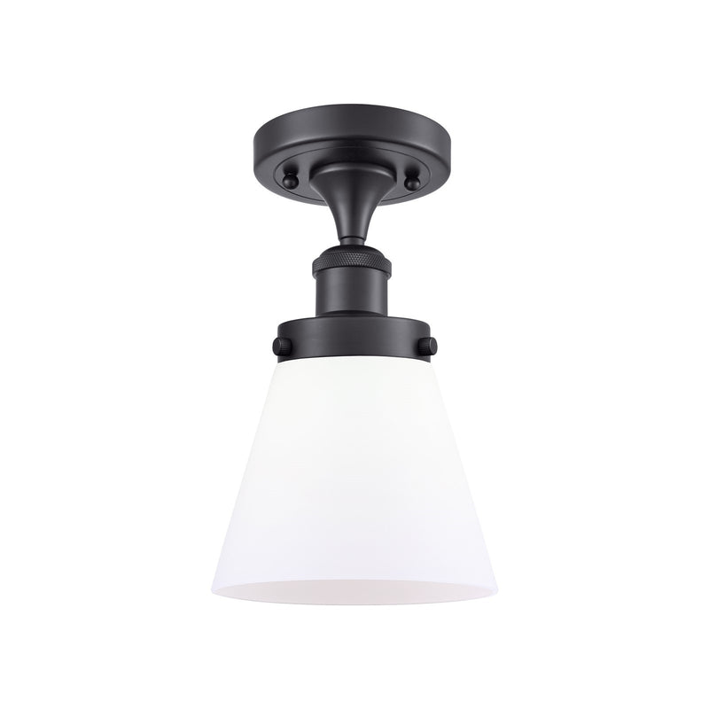 Innovations Cone 6in 1-Light Semi-Flush Mount | Industrial Matte Black Steel and Matte White Frosted Glass | Bedroom & Hallway | Model 916-1C-BK-G61-LED
