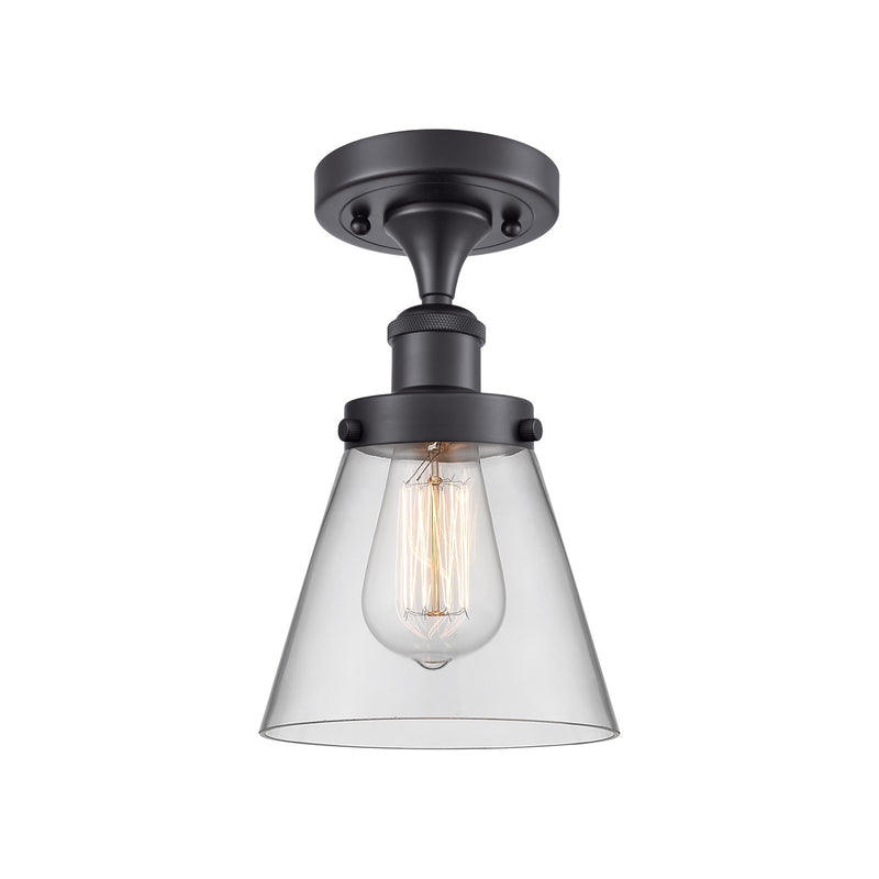 Innovations Cone 6in 1-Light Semi-Flush Mount | Industrial Matte Black Steel and Clear Glass | Bedroom & Hallway | 6 x 11 in | Model 916-1C-BK-G62