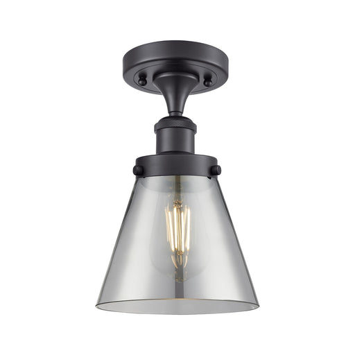 Innovations Cone 6in 1-Light Semi-Flush Mount | Industrial Matte Black Steel and Light Smoke Glass | Entryway & Hallway | Model 916-1C-BK-G63