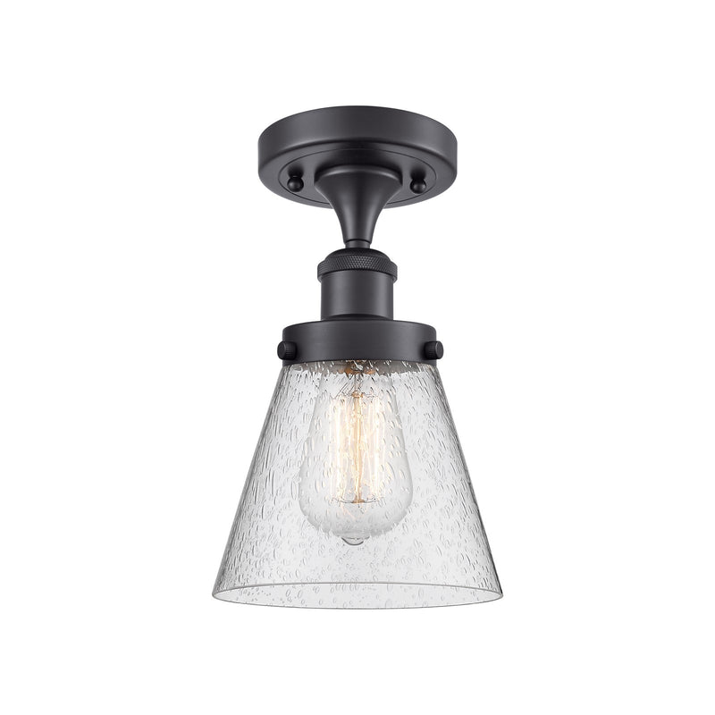 Innovations Cone 6in 1-Light Semi-Flush Mount | Industrial Matte Black Steel and Seedy Glass | Entryway & Hallway | 6 x 6 x 11 in | Model 916-1C-BK-G64-LED