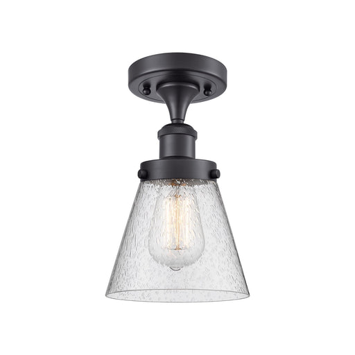 Innovations Cone 6in 1-Light Semi-Flush Mount | Industrial Matte Black Steel and Seedy Glass | Entryway & Hallway | 6 x 6 x 11 in | Model 916-1C-BK-G64-LED