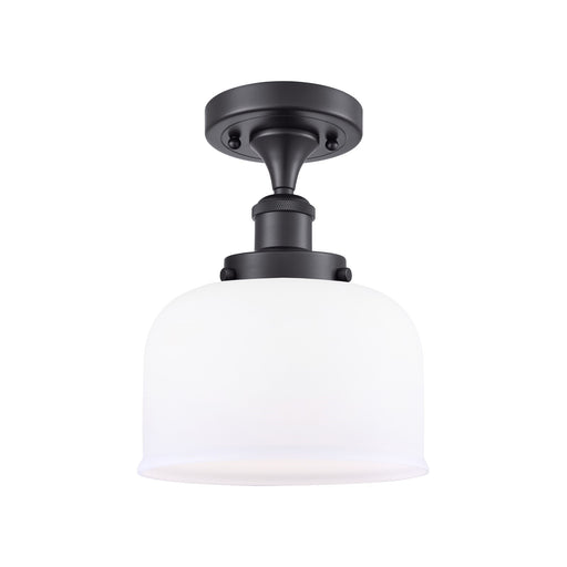 Innovations Bell 8in 1-Light Semi-Flush Mount | Industrial Matte Black Steel and Matte White Frosted Glass | Hallway & Entryway | Model 916-1C-BK-G71