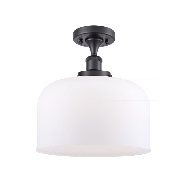 Innovations Bell 12in 1-Light Semi-Flush Mount | Industrial Matte Black Steel and Matte White Frosted Glass | Hallway & Entryway | Model 916-1C-BK-G71-L
