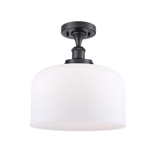 Innovations Bell 12in 1-Light LED Semi-Flush Mount | Industrial Matte Black Steel and Matte White Frosted Glass | Hallway & | Model 916-1C-BK-G71-L-LED