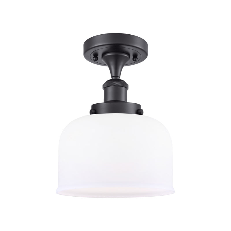 Innovations Bell 8in 1-Light LED Semi-Flush Mount | Industrial Matte Black Steel and Matte White Frosted Glass | Hallway & | Model 916-1C-BK-G71-LED