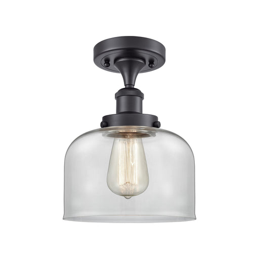 Innovations Bell 8in 1-Light Semi-Flush Mount | Industrial Matte Black Steel and Clear Glass | Foyer & Hallway | 8 x 8 x 13 in | Model 916-1C-BK-G72
