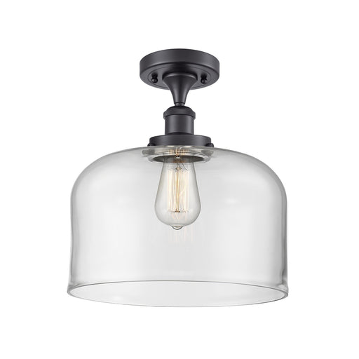Innovations Bell 12in 1-Light Semi-Flush Mount | Industrial Matte Black Steel and Clear Glass | Foyer & Hallway | 12 x 12 x 13 in | Model 916-1C-BK-G72-L