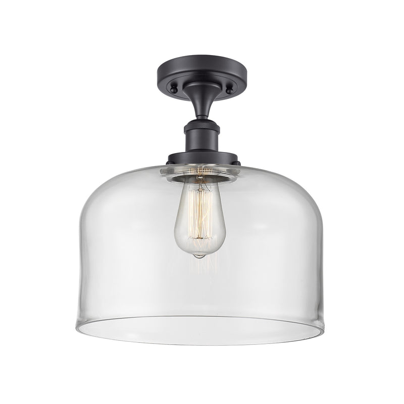 Innovations Bell 12in 1-Light Semi-Flush Mount | Industrial Matte Black Steel and Clear Glass | Foyer & Hallway | 12 x 13 in | Model 916-1C-BK-G72-L-LED