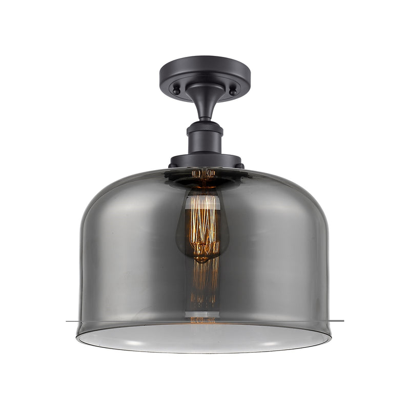 Innovations Bell 12in 1-Light Semi-Flush Mount | Industrial Matte Black Steel and Light Smoke Glass | Entryway & Hallway | Model 916-1C-BK-G73-L-LED