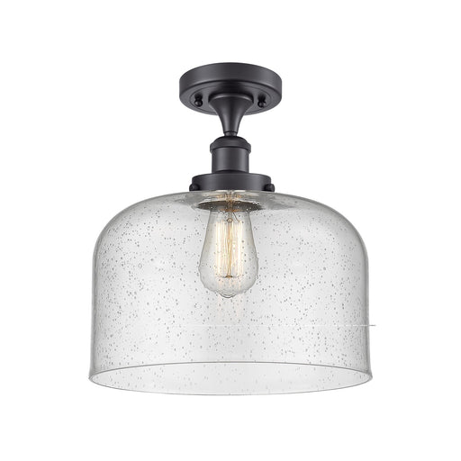 Innovations Bell 12in 1-Light Semi-Flush Mount | Industrial Matte Black Steel and Seedy Glass | Entryway & Hallway | 12 x 13 in | Model 916-1C-BK-G74-L