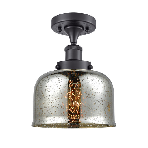 Innovations Bell 8in 1-Light LED Semi-Flush Mount | Industrial Matte Black Steel and Silver Plated Mercury Glass | Hallway & | Model 916-1C-BK-G78-LED