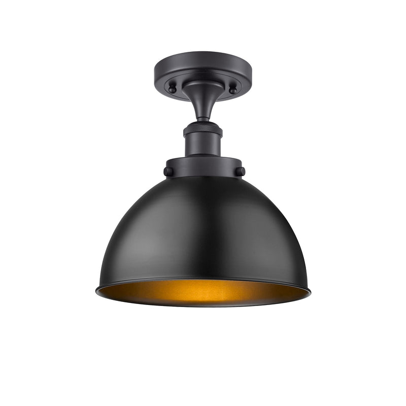 Innovations Derby 10in 1-Light Semi-Flush Mount | Industrial Matte Black Steel and Matte Black Metal Shade | Damp Rated | Model 916-1C-BK-MFD-10-BK-LED