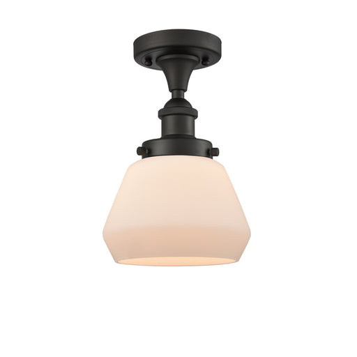 Innovations Fulton 7in 1-Light Semi-Flush Mount | Modern Transitional Oil Rubbed Bronze and Matte White Frosted Glass | Damp Rated | Model 916-1C-OB-G171