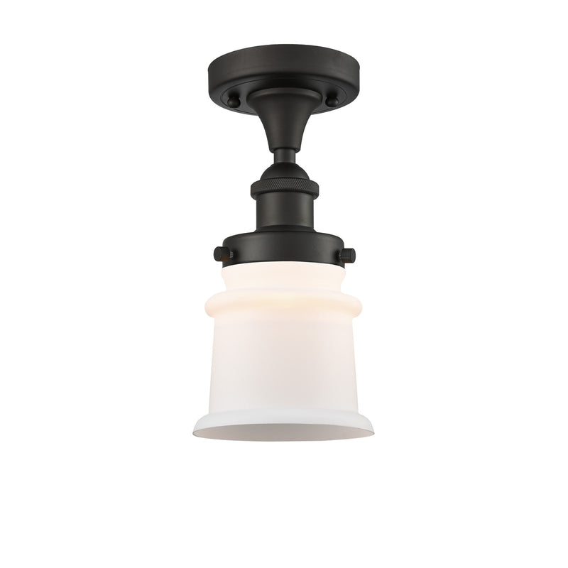 Innovations Canton 5.25in 1-Light Semi-Flush Mount | Modern Contempo Oil Rubbed Bronze Steel and Matte White Frosted Glass | Model 916-1C-OB-G181S
