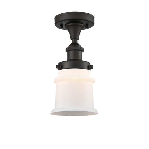 Innovations Canton 5.25in 1-Light Semi-Flush Mount | Modern Contempo Oil Rubbed Bronze Steel and Matte White Frosted Glass | Model 916-1C-OB-G181S