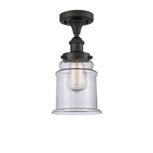 Innovations Canton 6in 1-Light Semi-Flush Mount | Modern Contempo Transitional Oil Rubbed Bronze Steel and Clear Glass Schoolhouse | Model 916-1C-OB-G182