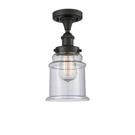 Innovations Canton 6in 1-Light Semi-Flush Mount | Modern Contempo Transitional Oil Rubbed Bronze Steel and Seedy Glass Schoolhouse | Model 916-1C-OB-G184