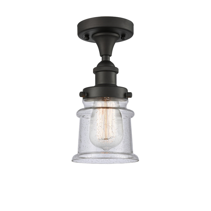 Innovations Canton 5.25in 1-Light Semi-Flush Mount | Modern Contempo Transitional Oil Rubbed Bronze Steel and Seedy Glass | Model 916-1C-OB-G184S