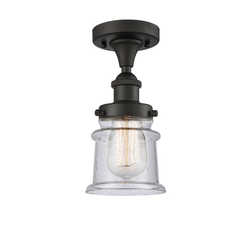 Innovations Canton 5.25in 1-Light Semi-Flush Mount | Modern Contempo Transitional Oil Rubbed Bronze Steel and Seedy Glass | Model 916-1C-OB-G184S