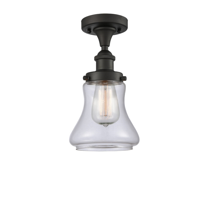 Innovations Bellmont 6in 1-Light Semi-Flush Mount | Modern Transitional Oil Rubbed Bronze Steel and Clear Glass Schoolhouse Shade | Model 916-1C-OB-G192