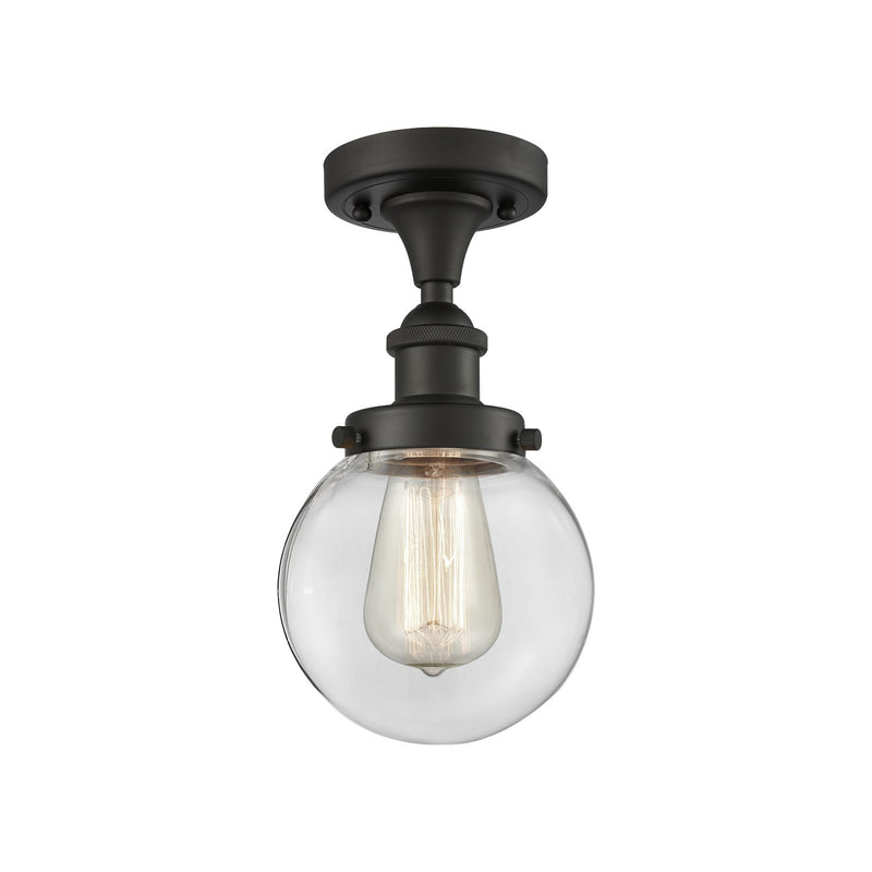 Innovations Beacon 6in 1-Light Semi-Flush Mount | Modern Transitional Oil Rubbed Bronze Steel and Clear Glass | Entryway & | Model 916-1C-OB-G202-6-LED